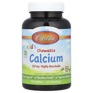 Niños, masticable Calcio, Natural Vainilla, 250 mg, 60 tabs