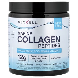 Marine Colágeno Peptides + Ácido Hialurónico, MSM & Vitamina C, Unflavored, 7 oz (200 g)