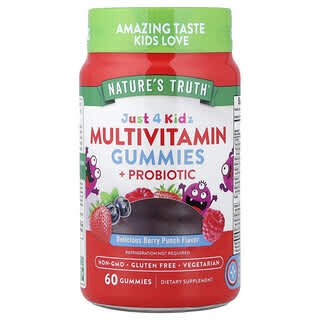 Just 4 Kidz, Multivitamínico + Probiótico gomitas, Berry Punch, 60 gomitas