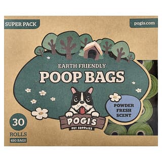 Earth Friendly Poop Bags, Super Pack, Powder Fresh, 30 Rolls, 450 Bags