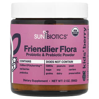 para Niños Friendlier Flora, Polvo Probiótico y Prebiótico, FrUrinarioos Rojos, 5 Billones CFU 2 oz (56 g)