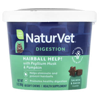 Digestión, Hairball Helps with Psyllium Husk & Calabaza, para Gatos, Salmón & Tocino, 60 Soft Chews, 3 oz (90 g)
