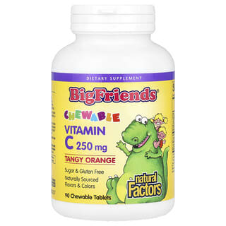 Vitamina C, Big Friends, masticable, sabor Tangy Naranja, 250 mg. 90 tabs masticables.