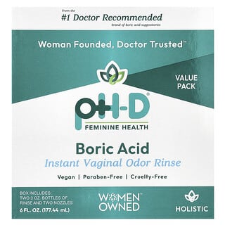 Ácido Bórico, Instant Vaginal Odor Rinse, 2 Bottles + 2 Nozzles, 6 fl oz (177.44 ml)