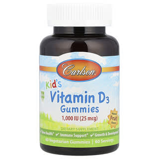 Vitamina D3, para Niños, sabor Fruta Natural, 25 mcg (1,000 IU). 60 gomitas.