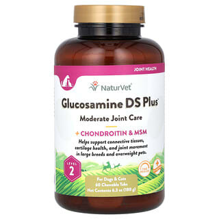 Glucosamine DS Plus, Moderate Articulaciones Care + Chondroitin & MSM, para Perros y Gatos, Level 2, 60 Tabletas Masticables, 6.3 oz (180 g)