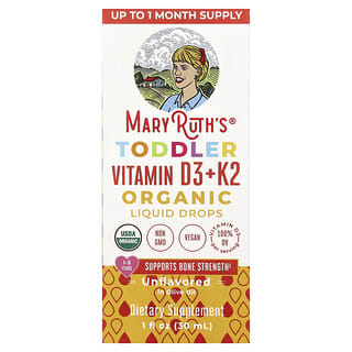 Vitamina D3 + K2, para Toddler, orgánica, edades 1-3 años, sin sabor. 30 ml.