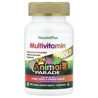 Animal Parade Gold, para Niños Masticable Multivitamínico, Cereza, Uva y Naranja, 60 Animal-shaped Tabs