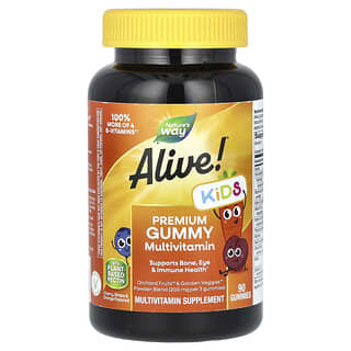 Alive! Niños, Premium Multivitamínico en Gomitas, Cereza, Uva y Naranja, 90 Gomitas