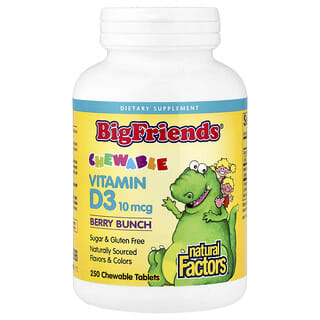 Vitamina D3, Big Friends, masticable, sabor Berry Bunch, 10 mcg (400 IU). 250 tabs masticables.