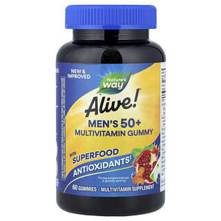 Multivitamínico para Hombre 50+, Alive!, sabor Frutas. 60 gomitas.