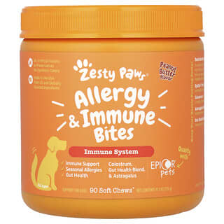 Alergias & Immune Bites, para Perros, All Ages, Peanut Butter, 90 Soft Chews, 11.1 oz (315 g)
