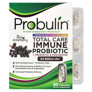 Cuidado Total Immune Probiótico y Prebiótico & Postbiótico con Saúco Real, 20 Billones CFU 30 Cápsulas