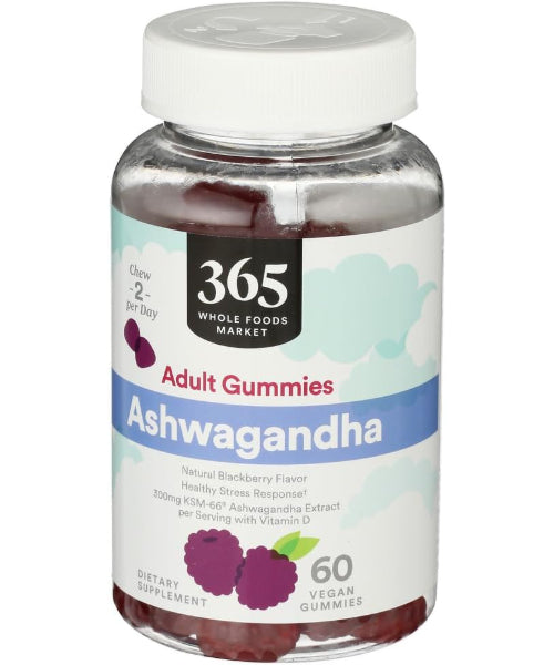 365 by Whole Foods Market, Gomitas Ashwagandha sabor Moras. 60 gomitas