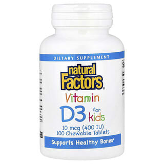 Vitamina D3, para Niños, masticable, sabor Fresa, 10 mcg (400 IU). 100 tabs masticables.