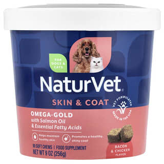 Omega-Gold With Salmón Oil & Essential Fatty Acids, para Perros y Gatos, Tocino & Pollo, 90 Soft Chews, 9 oz (256 g)