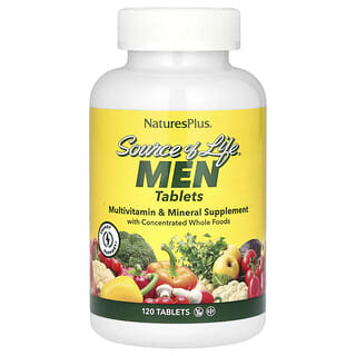 Multivitamínico y Minerales para Hombre, sin hierro, de alimentos integrales, Source of Life. 120 tabs.