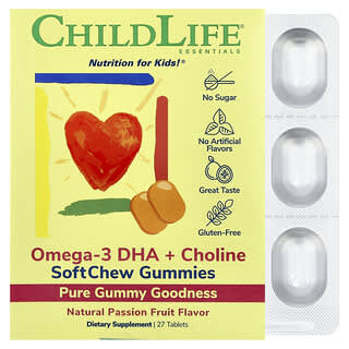Essentials, Omega 3 DHA + Choline, Softchew Gomitas, Passion Fruta, 27 Tabs