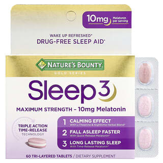 Sueño 3, Maximum Strength, Drug-Free Sueño Aid, 60 Tri-Layered tabletas