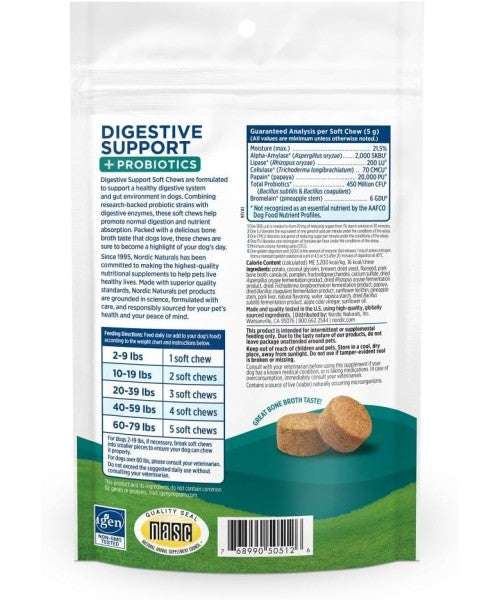 Nordic Naturals, Digestive Support and Probiotics para Perros .30 chews.