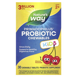 Primadophilus Niños Probiótico masticable, edad 2+, Cereza , 3 Billion CFU, 30 tabletas masticables