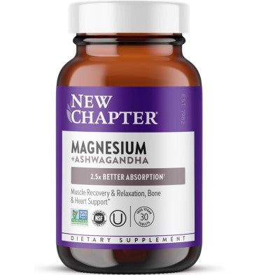 New Chapter, Ashwagandha y Magnesio. 30, 60 y 90 tabletas