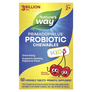 Primadophilus, Niños Probiótico masticables, edades 2+, Cereza , 3 Billion CFU, 60 tabletas masticables