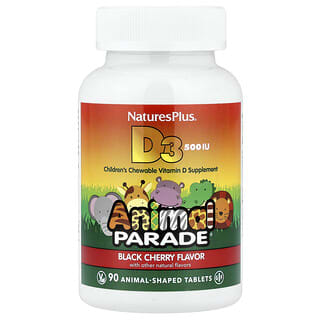 Vitamina D3 sabor black cereza 12.5 mcg, 500 IU, 90 tabletas masticables