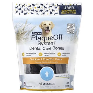 PlaqueOff System™, Dental Care Bones, For Medium and Large Perros, Pollo & Calabaza, 13 Bones, 17 oz (482 g)