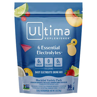 6 Electrolitos Esenciales Mezcla Diaria para Bebida, Variedad Mocktini 16 Stick Packs