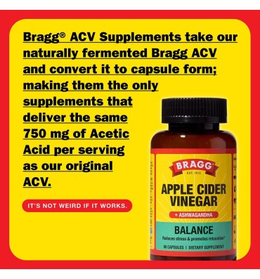 Bragg, Vinagre de Sidra de Manzana y Ashwagandha. 90 cápsulas