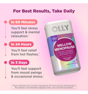 OLLY, Mellow Menopause, soporte Bienestar Femenino. 30 softgel