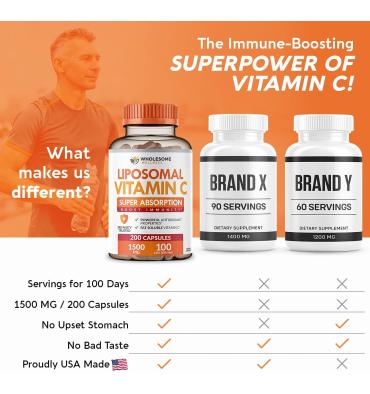 Vitamina C Liposomal 1500 mg, 200 tabs.