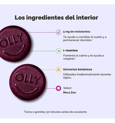 OLLY, Extra Strength Sleep, soporte descanso nocturno 5, sabor Zarzamora. 50, 70 y 90 gomitas