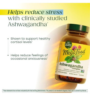 MegaFood, Ashwagandha y Hierbas, soporte Equilibrio Emocional. 60 minitab