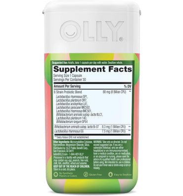 Olly, Probióticos "Big 10" billones de cfu, soporte Sistema Digestivo. 30 caps