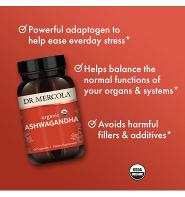 Dr. Mercola, Ashwagandha orgánica. 60 y 180 Vcaps