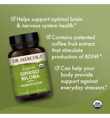 Ginkgo Biloba Orgánico con NeuroFactor, soporte Cognitivo. 30 caps