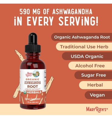 MaryRuth's, Extracto de Raíz de Ashwagandha orgánico, sin alcohol. 30 ml.