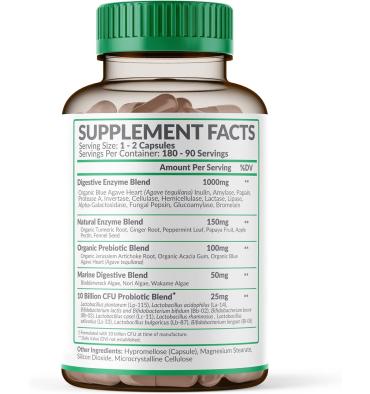 Wholesome, Enzimas Digestivas, Prebióticos y Probióticos. 180 caps.