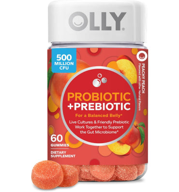 OLLY, Prebiotic and Probiotic, soporte sistema Digestivo sabor Durazno. 30 y 60 gomitas