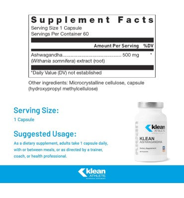 Klean Athlete, Ashwagandha NSF Certified para Deportistas. 60 caps.