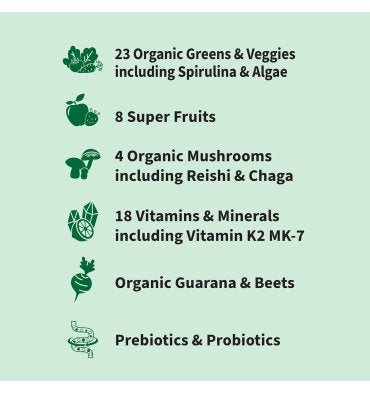 Garden of Life Organics, Mezcla de Verdes con Hongos sabor Manzana. 270 gr.
