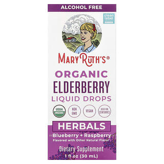 Organic Elderberry gotas líquidas, Blueberry + Frambuesa, Alcohol Free, 1 fl oz (30 ml)
