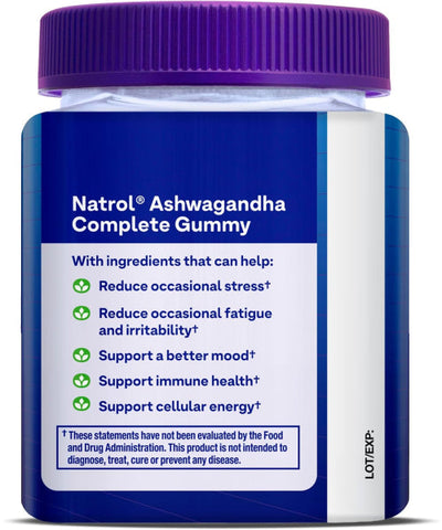 Natrol, Ashwagandha con Vitamina B12 y D3 sabor Fresa. 30 gomitas