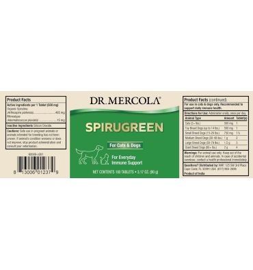 Bark and Whiskers, Spirugreen Alga Orgánica para Perros y Gatos. 180 tabs.