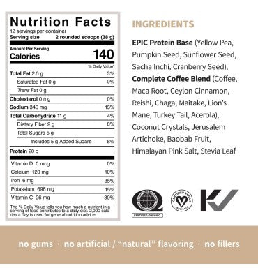 Proteína Épic Vegana con Superfoods sabor Café. 456 gr.