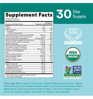 Multivitamínico y Omegas Prenatal, orgánico. 120 gomitas.