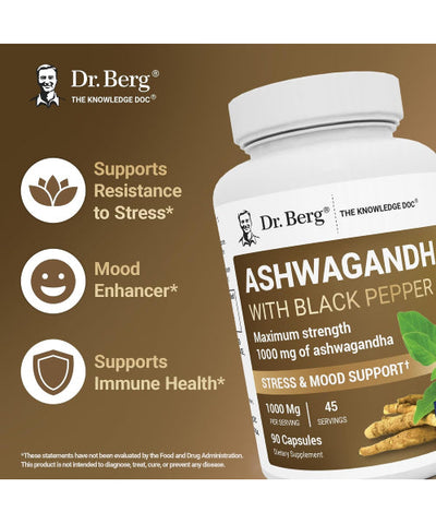 Dr. Berg, Ashwagandha con Pimienta Negra. 90 Vcaps