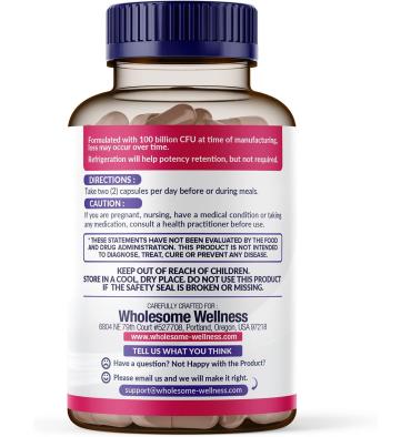 Wholesome,Probióticos RAW Orgánicos para Mujer 100 billiones. 60 Vcaps